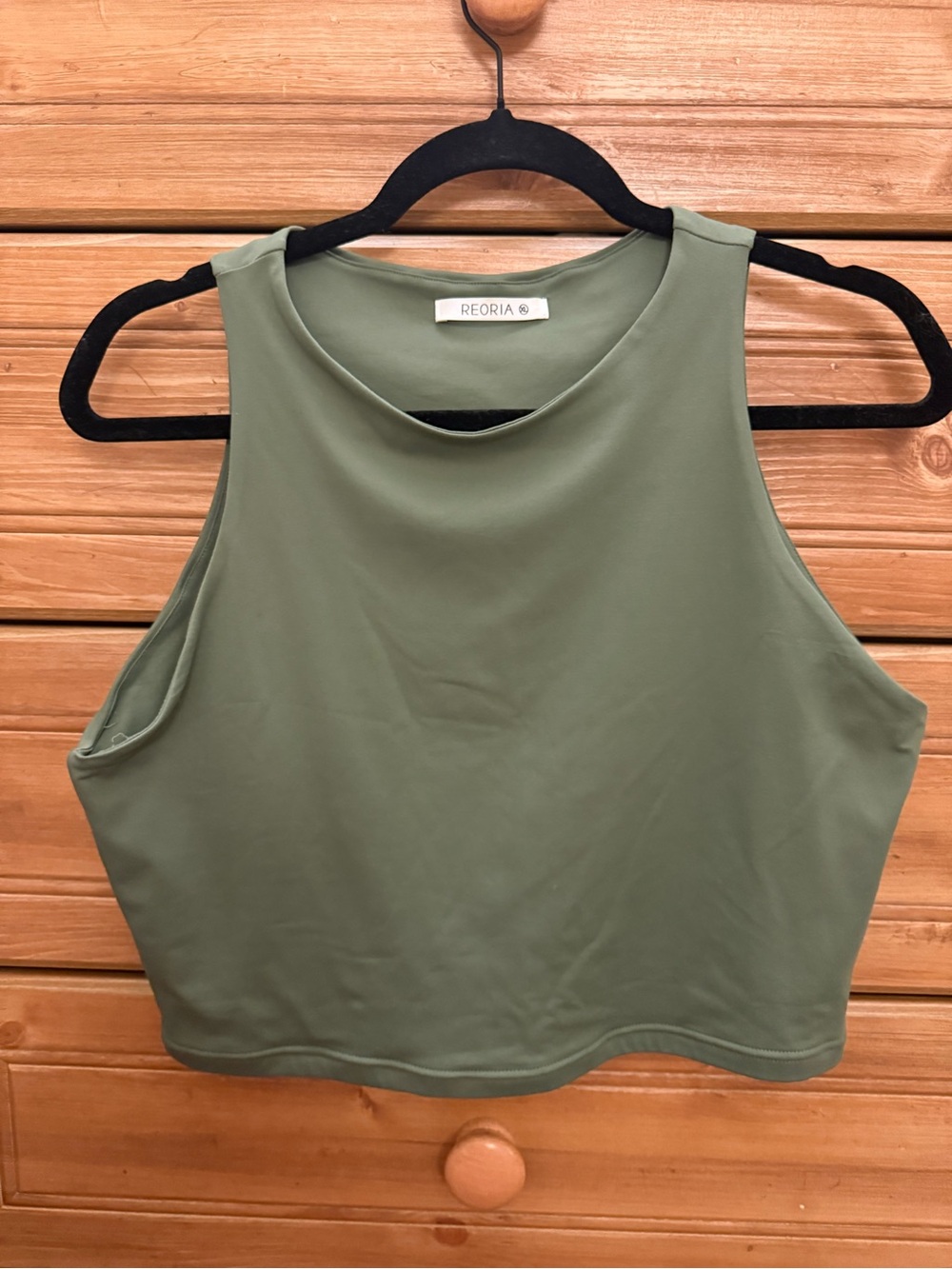 ReoRia Olive Crop Tank with High Neck